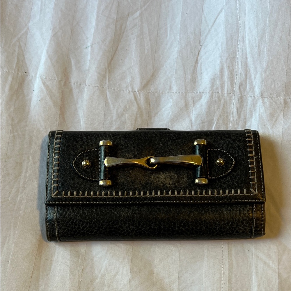 Gucci Black Leather Wallet with Gold Accents